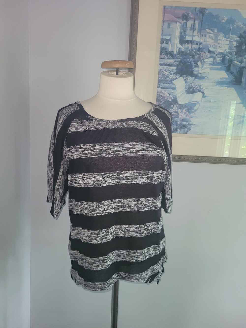Striped Black and White Women's Pullover Top Size M